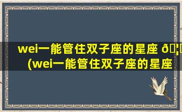wei一
能管住双子座的星座 🦆 (wei一
能管住双子座的星座有哪些)